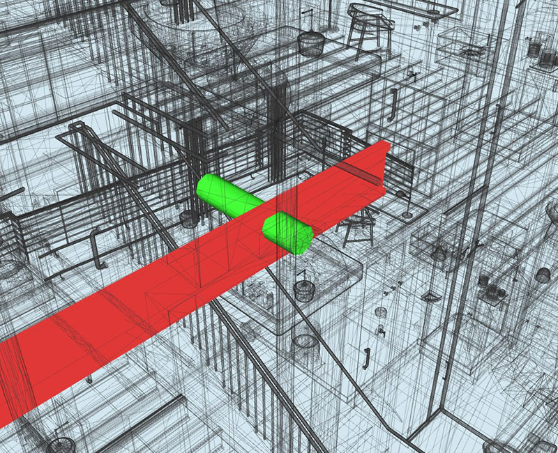 Clash-detected-between-structural-element-and-HVAC-duct-Clash-detection-report-generated-from-Navisworks- Design Coordination Facilitated by BIM
