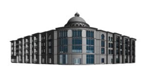 Glass-facade-with-Dome-3D-architectural-model-of-restaurant-Remodeling project-Revit-BIM-Modeling-by-United-BIM