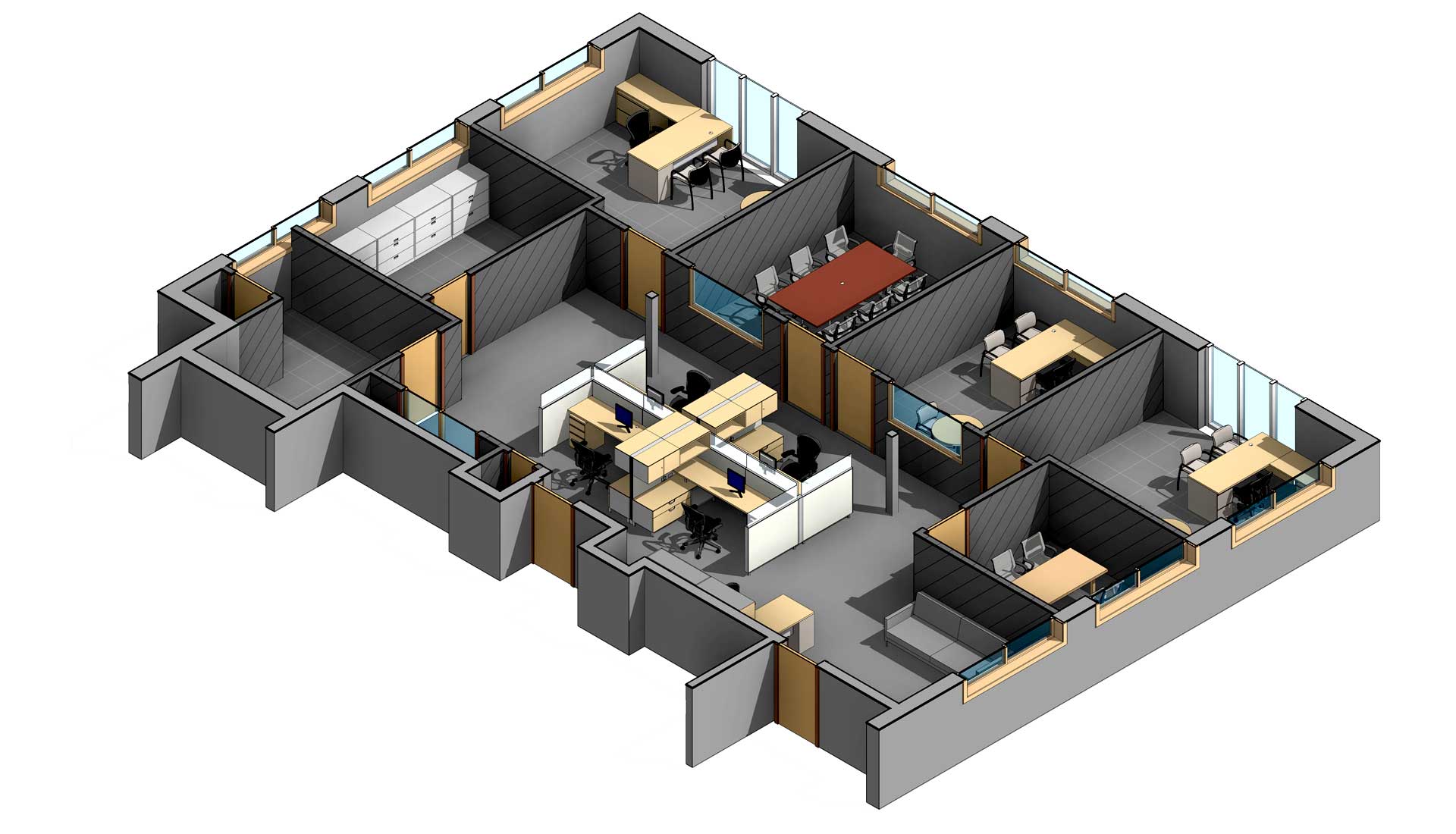 Section-View_3D-Revit-Architectural-Model-with-Custom-Revit-Families ...